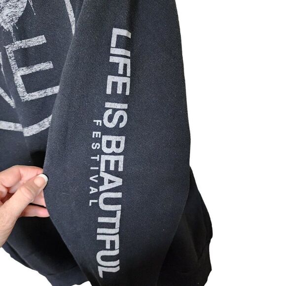 Life Is Beautiful Festival Full Zip Up Hoodie Sweatshirt Mens Size L Black Love - Picture 3 of 6